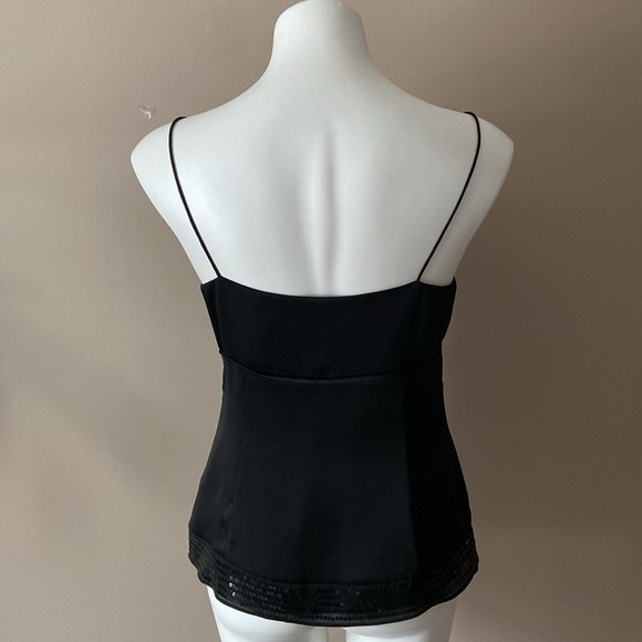 Vintage LOFT Y2K Black Satin Sequin Camisole With Bow Top Size 8 Petite - Picture 3 of 6